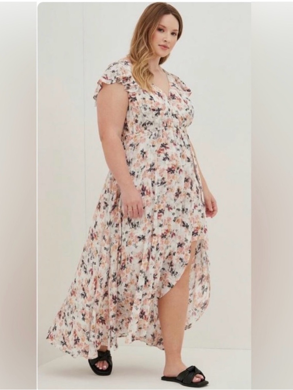 Torrid floral walk-through romper dress skirt overlay romper shorts under SZ 4X